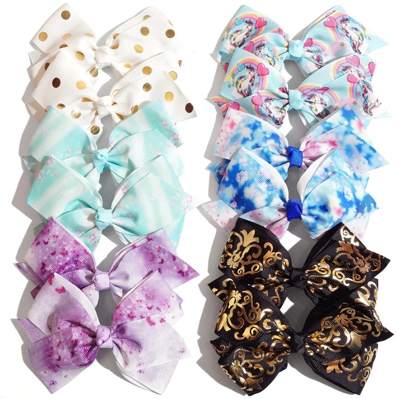 CellElection 24PCS 4.5Inch Bows for Girls Boutique Grosgrain Ribbon Rainbow Hair Bow Alligator Hair Clips Pigtail Bows Unicorn Hair Clips for Baby Girls Toddler Kids Children Teens in Pairs… - Image 4